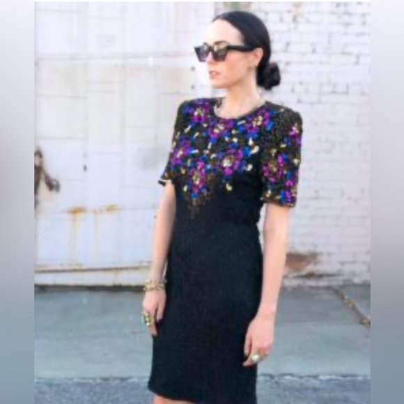 Stenay Dresses & Skirts - Vtg Sténay Black Gold Beaded Sequin Trophy Dress Silk India Size Xl Holidays